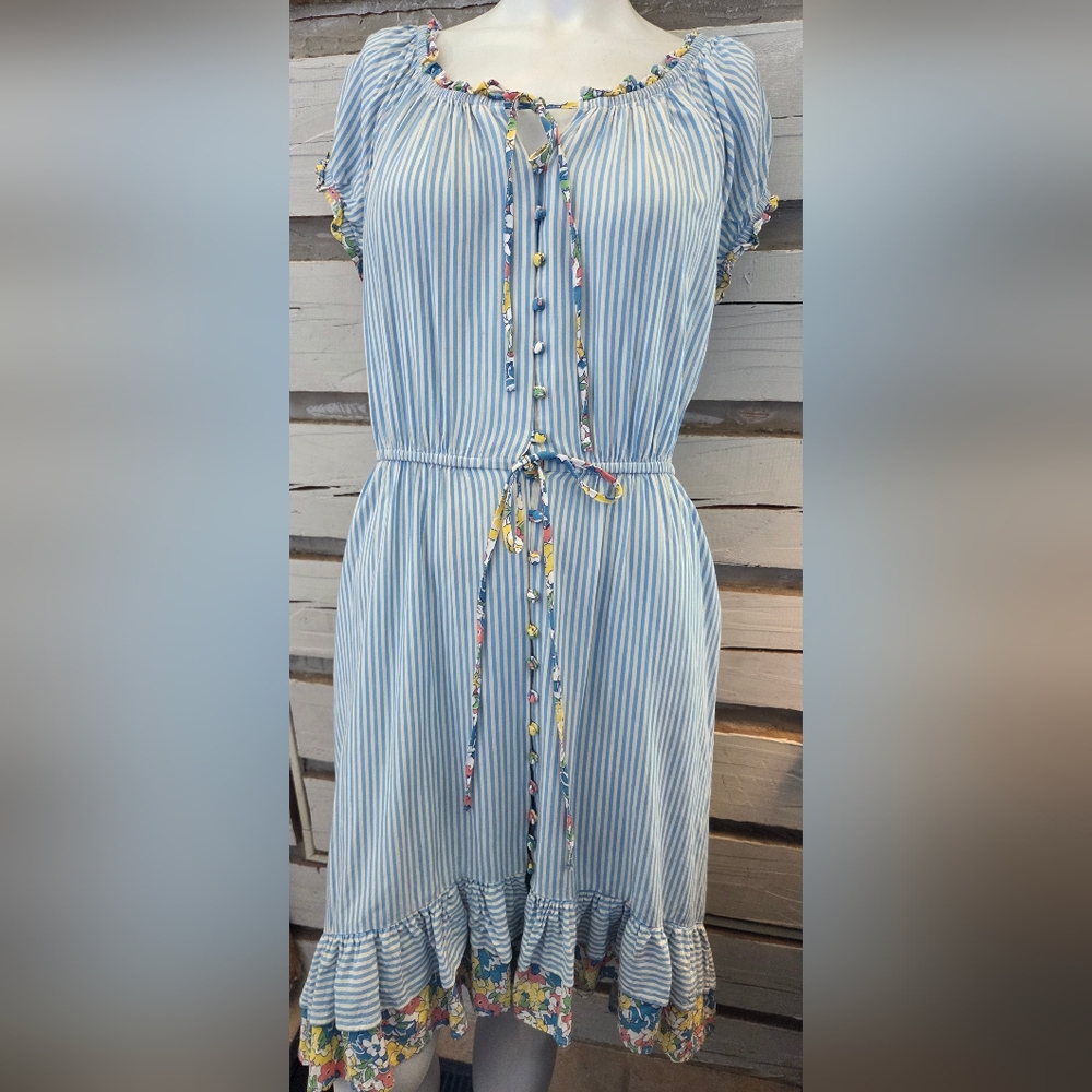 Blue Striped Dress with Colorful Accents